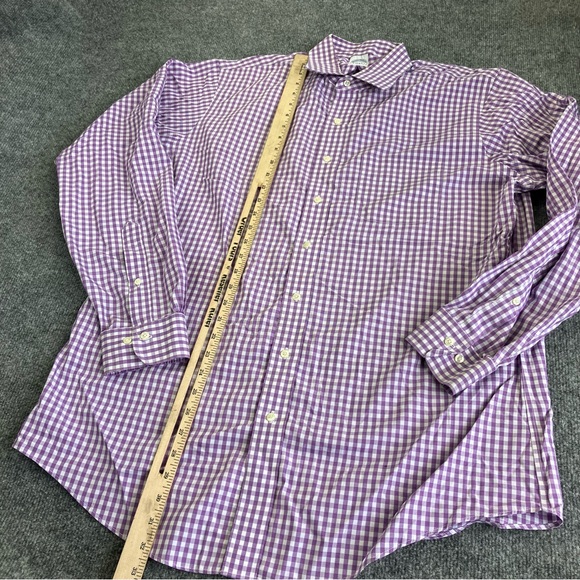 Brooks Brothers Slim Fit Long Sleeve Purple Button Down, Plaid Shirt Large 17 - Picture 2 of 8